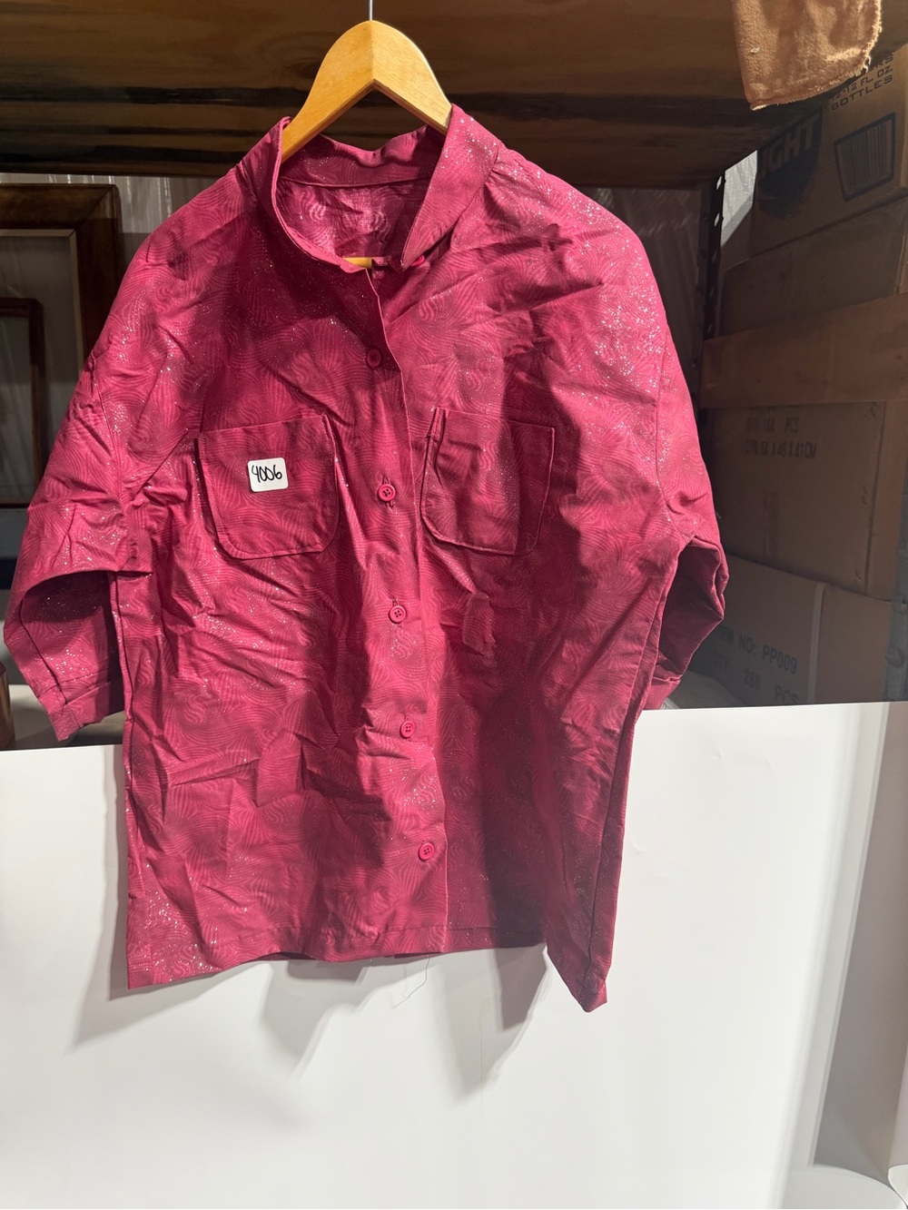#4006-Women's Short Sleeve Button-Down Shirt in Deep Pink